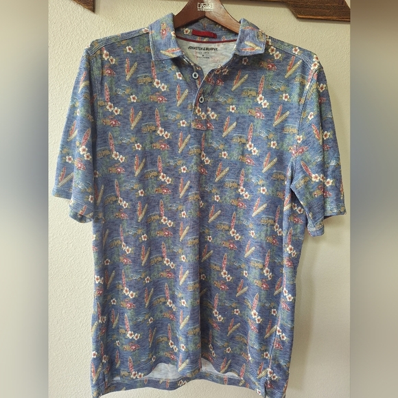 Johnston Murphy Vintage Slub Polo Surf Board Collared Short Sleeve Mens Size M - Picture 1 of 6